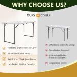 MAKE CHANGES Folding Table 4ft - Heavy Duty Fold-in-Half Plastic Table with Adjustable Height, Portable Utility Tables with Steel Legs for Indoor, Outdoor, Picnic, Camping, Dining, Party (White)