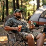 Overmont Oversized XL Camping Chair for Adults - 400lbs Support Heavy-Duty Padded Folding Chair with Side Pocket Cup Holder Cooling Bag for Outdoor Sports Garden Beach Fishing Lawn Khaki