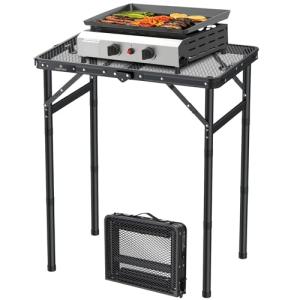 FUNYKICH Folding Grill Table for Outside, 3 Height Adjustable Portable Camping Tables, Lightweight Metal Aluminum Outdoor Table with Portable Handle for Camping, Picnic, BBQ, 23''x16'', Black