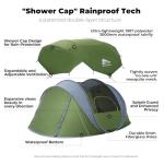 4 Person Easy Pop Up Tent, Automatic Setup, Waterproof, 2 Doors-Instant Family Tents for Camping, Hiking & Traveling, 9.5’X6.6’X52''