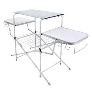 Camco Olympian Deluxe Portable Grill Table - Provides Plenty of Room for Grilling Gear While Camping - Folding Grilling Table Collapses for Compact Storage - Supports Up to 100lb (57293)