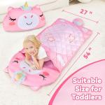 iPlay, iLearn Kid Sleeping Bag, Unicorn Slumber Sack, Toddler Girl Nap Mat, 2 in 1 Pink Animal Cushion Blanket, Happy Travel Sleepover Daycare Preschool Birthday Gift for 3 4 5 6 Year Old Child