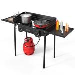 ROVSUN 2 Burner Outdoor Camping Stove with Wind Panel & Shelves, Heavy Sturdy Propane Burner, Gas Cooker with Detachable Legs & CSA Regulator for Home Camp Paito Cooking Frying Canning