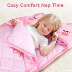 iPlay, iLearn Kid Sleeping Bag, Unicorn Slumber Sack, Toddler Girl Nap Mat, 2 in 1 Pink Animal Cushion Blanket, Happy Travel Sleepover Daycare Preschool Birthday Gift for 3 4 5 6 Year Old Child