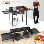 ROVSUN 2 Burner Outdoor Camping Stove with Wind Panel & Shelves, Heavy Sturdy Propane Burner, Gas Cooker with Detachable Legs & CSA Regulator for Home Camp Paito Cooking Frying Canning