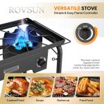 ROVSUN 2 Burner Outdoor Camping Stove with Wind Panel & Shelves, Heavy Sturdy Propane Burner, Gas Cooker with Detachable Legs & CSA Regulator for Home Camp Paito Cooking Frying Canning
