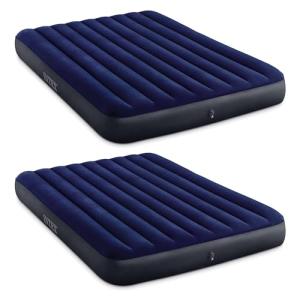 Intex 10 Inch Dura Beam Fiber Tech Vinyl Standard Downy Air Mattress with Plush Top and 2 in 1 Valve, Queen (Pump Not Included) (2 Pack)