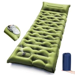 LLUAII Camping Sleeping Pad,5.9 Inch Thick Camping Mat with Built in Pillow and Foot Pump,Self Inflating Sleeping Pad Ultralight for Camping Backpacking Tent（Green