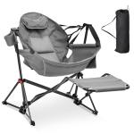 Ainfox Hammock Chair with Footrest, Oversized Swinging Portable Folding Camping Chairs for Adults Outside Swinging Camp with Cup Holder Pillow for Outdoor Patio Lawn Grey