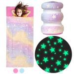 Rainbow & Glowing Stars Sleeping Bag for Kids - Ages 3+ Soft Toddler Girl Sleeping Bag - Kids Blanket (66'' x 33")