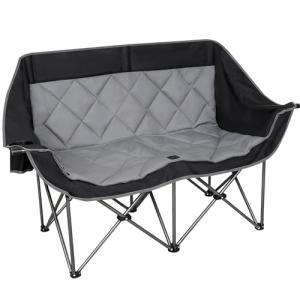 Romswi Double Camping Chair,2 Person Camping Chair Oversized Folding Loveseat,Heavy Duty Camping Couch & Outdoor Sofa with Cup Holders,Supports 650LBS