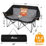 Romswi Double Camping Chair,2 Person Camping Chair Oversized Folding Loveseat,Heavy Duty Camping Couch & Outdoor Sofa with Cup Holders,Supports 650LBS