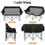 Romswi Double Camping Chair,2 Person Camping Chair Oversized Folding Loveseat,Heavy Duty Camping Couch & Outdoor Sofa with Cup Holders,Supports 650LBS