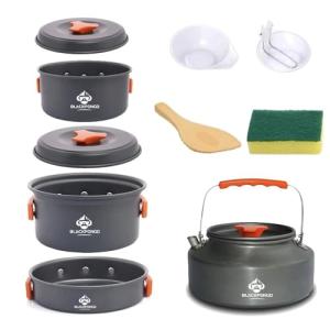 Blackpongo Camping Cookware Mess Kit for Backpacking Gear – Camping Cooking Set - Camping Pots and Pans Set - Camp Kitchen Equipment Accessories Pot (Orange)