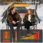 Suteck Heated Double Camping Chair, Camping Loveseat W/3 Heat Levels & 4 Heating Zones, Portable Heated Folding Chair for Outdoor Camping, Sports, Lawn, Support 660lbs, Battery NOT Included