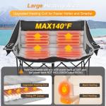 Suteck Heated Double Camping Chair, Camping Loveseat W/3 Heat Levels & 4 Heating Zones, Portable Heated Folding Chair for Outdoor Camping, Sports, Lawn, Support 660lbs, Battery NOT Included