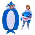 JOIEDOMI Kids Sleeping Bag Toddler Nap Mat with Pillow & Blanket 60" x 39" for Kids Ages 3+ Soft Plush Sleeping Mat Shark for Preschool and Boys Girls Kindergarten Daycare Sleepover
