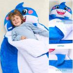 JOIEDOMI Kids Sleeping Bag Toddler Nap Mat with Pillow & Blanket 60" x 39" for Kids Ages 3+ Soft Plush Sleeping Mat Shark for Preschool and Boys Girls Kindergarten Daycare Sleepover