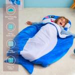 JOIEDOMI Kids Sleeping Bag Toddler Nap Mat with Pillow & Blanket 60" x 39" for Kids Ages 3+ Soft Plush Sleeping Mat Shark for Preschool and Boys Girls Kindergarten Daycare Sleepover