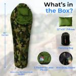 SereneLife Backpacking Sleeping Bag Camping Gear, Mummy Sleeping Bag for Adults/Teens w/Pillow and Bag, Outdoor Lightweight Weather Proof Sleeping Bag for Camping, Hiking Traveling, Camouflage