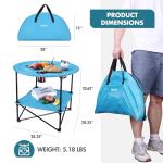 VILLEY Folding Camping Table, Lightweight Double-Layer Round Table with 4 Cup Holders and Carry Bag, Portable Beach Table for Camp, Travel, Fishing, Outdoor Activities, Blue