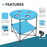 VILLEY Folding Camping Table, Lightweight Double-Layer Round Table with 4 Cup Holders and Carry Bag, Portable Beach Table for Camp, Travel, Fishing, Outdoor Activities, Blue