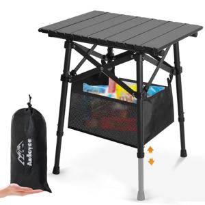 Audoyon Folding Camping Table - Small Outdoor Table with Storage Bag - Adjustable Height 14.2'' & 18.9'', Portable Lightweight Aluminum Foldable Side Table for Picnic, BBQ, Beach & Tailgating