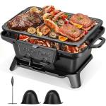 VIVOHOME Rectangle Cast Iron Charcoal Grill with Double-Sided Grate, Portable Outdoor BBQ Grill, Compact Tabletop Grill Stove (Note: The charcoal grid is made of stainless steel, not cast iron)