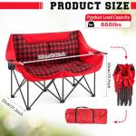 Teenyyou Double Camping Chairs Padded Loveseat Chair for 2 Person, Heavy Duty Oversized Camping Couch for Adults Outdoor Lawn Beach, Portable Folding Sofa with Cup Holders and Carry Bag