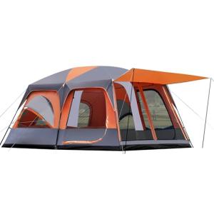 8–10-12 Person Camping Tent, 2 Room Family Tent with Zippered Divider, Porch, Rainfly, Extra Large Waterproof Cabin Tent with 3 Mesh Doors & Windows, Easy Setup 7.1 ft Tall Tent for Outdoor Camping