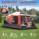 8–10-12 Person Camping Tent, 2 Room Family Tent with Zippered Divider, Porch, Rainfly, Extra Large Waterproof Cabin Tent with 3 Mesh Doors & Windows, Easy Setup 7.1 ft Tall Tent for Outdoor Camping