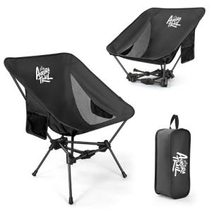 [AuroraTrail] Ultralight Foldable Camping Chair – Portable, Lightweight Backpacking Chair for Hiking, Picnics, Travel & Outdoor Adventures | Supports 330 lbs, Durable & Compact Design (Black)