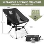 [AuroraTrail] Ultralight Foldable Camping Chair – Portable, Lightweight Backpacking Chair for Hiking, Picnics, Travel & Outdoor Adventures | Supports 330 lbs, Durable & Compact Design (Black)