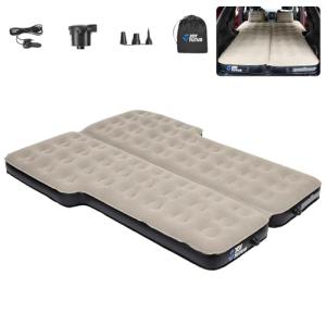 JOYTUTUS SUV Air Mattress,Foldable Camping Bed with Dual Air Chambers, Upgraded Flocking and Soft Surface Car Air Mattress, SUV Camping Tent Accessories with 2-in-1 Air Pump, 2 Pillows & Carry Bag