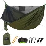 Travel Bird Camping Hammock with Mosquito Net and Ridge Rope, Extra Large for 2 Person, Lightweight Hanging Hammocks Tree Straps, All-in-one Fast Open Hammock for Outside, Hiking, and Travel