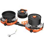 Cofiyard Propane 2 Burner Camping Stove with Camping Cookware, Outdoor Folding Propane Gas Stove, Camp Portable Stove and Camping Cooking Set, With 20,000 Total BTUs for BBQ, Tailgating, Camping