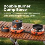 Cofiyard Propane 2 Burner Camping Stove with Camping Cookware, Outdoor Folding Propane Gas Stove, Camp Portable Stove and Camping Cooking Set, With 20,000 Total BTUs for BBQ, Tailgating, Camping