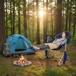 Romswi 2-Pack Aluminum Hammock Chair with Footrest, Oversized Portable Folding Swinging Chair with Adjustable Back & Seat, Lightweight Rocking Camp Chair Supports 440lbs for Outdoor, Patio - Blue