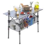 Portable Camping Table with Adjustable Height Legs, Lightweight Aluminum Roll-up beach tables for sand foldable，Folding Picnic Table Large Storage Basket for Outdoor camping (Black, Medium 37")