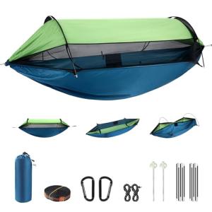Professional Camping Hammock with Mosquito Net, Lightweight Portable Double, with Two 10 FT Hammock Tree Straps, 210T Nylon,Rain and Sun Protection,Hammock for Camping, Hiking, Yard, Backpacking