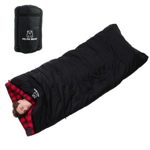 PO PO BEAR Zero Degree Sleeping Bag for Adults 100% Cotton Flannel Tall and Big (Black, 84" x 40" Right Zip)