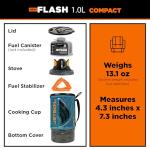 Jetboil Flash 1.0L Portable Fast Boil Stove for Camping and Backpacking with 1-Step Auto Ignition, New for 2025, Propane/Isobutane Burner with Cooking Cup, Ocean Topo