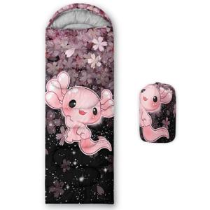 QOOMO Axolotl Cherry Blossom Printed Camping Sleeping Bags,3 Season Warm & Cool Weather,Lightweight,Waterproof Sleeping Bags for Adults & Kids,Traveling,and Outdoors,Camping Gear Equipment,31x90inch