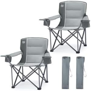 TIMBER RIDGE Oversized Folding Camping Chair for Adults, Support 550 LBS Heavy Duty with Cup Holder Side Pocket for Camping, Lawn, Picnic, 2 Pack(Grey)