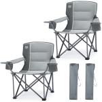 TIMBER RIDGE Oversized Folding Camping Chair for Adults, Support 550 LBS Heavy Duty with Cup Holder Side Pocket for Camping, Lawn, Picnic, 2 Pack(Grey)