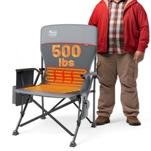 TIMBER RIDGE Oversized Heated Camping Chair for Outdoor Sports, High Back Padded Lawn Chair for Adults Support Up to 500lbs with Cup Holder, Side Pocket(Power Bank not Included)