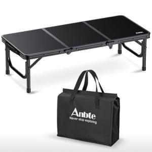 Anbte 3ft Low Folding Picnic Table, Thicker Aluminum Small Camping Table with Storage Bag, Portable Handle, Lightweight, for Camping Beach Party Picnic Floor, 34.2" x 15.7" x 10.3", Black