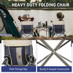 Ablazer Camping Chairs for Adults, Support 350 LBS Folding Chairs for Outside, Lawn Chairs Heavy Duty with Cooler Bag & Cup Holder (Blue & Grey)
