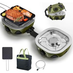 BODEGA 2 Burner Camping Stove, 20000 BTU Folding Propane Camp Stove with Adjustable Burners,Portable Dual Gas Stoves with Carry Handle&Bag Frying Pan for Camping,BBQ,RV,Home,Camping Essentials Gear