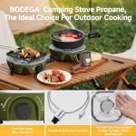 BODEGA 2 Burner Camping Stove, 20000 BTU Folding Propane Camp Stove with Adjustable Burners,Portable Dual Gas Stoves with Carry Handle&Bag Frying Pan for Camping,BBQ,RV,Home,Camping Essentials Gear